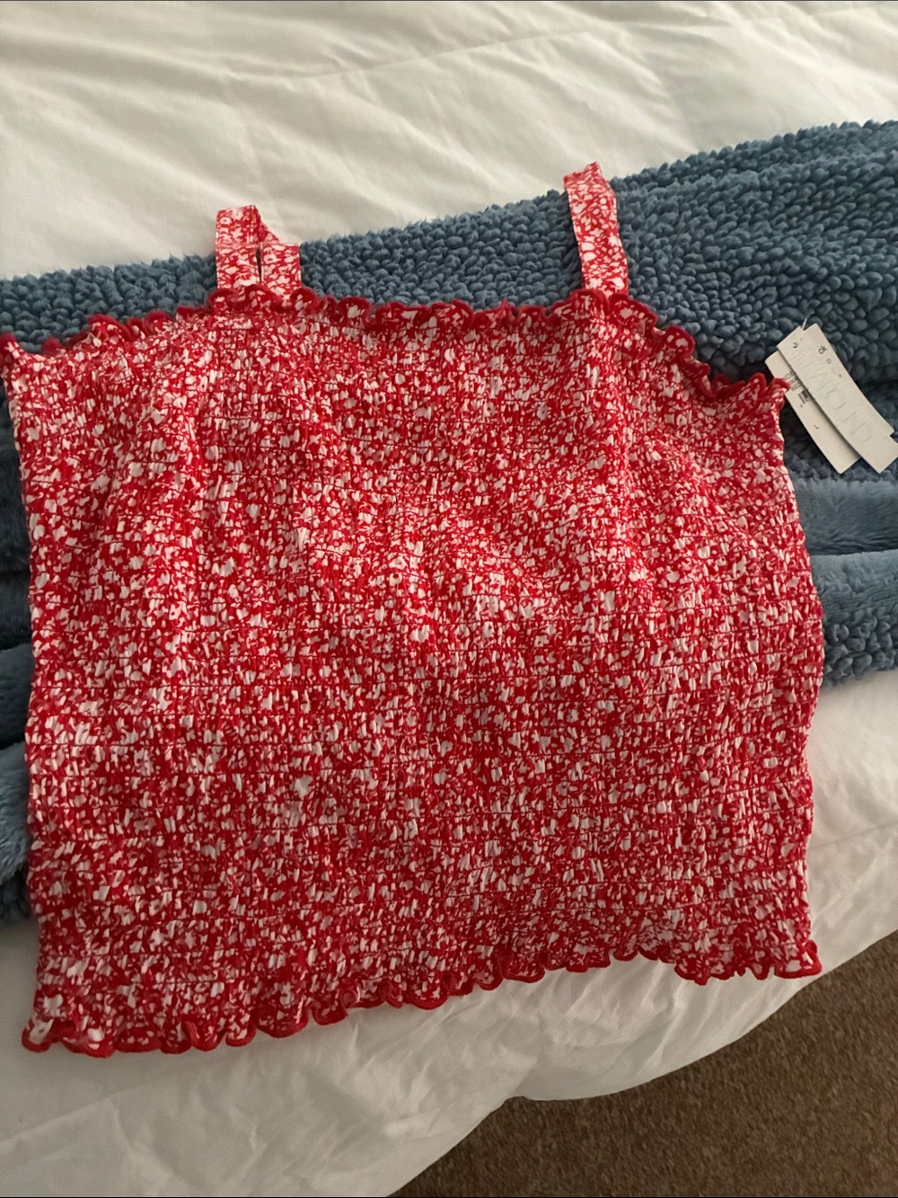 Abound Red and White Smocked Cami Tank Top.